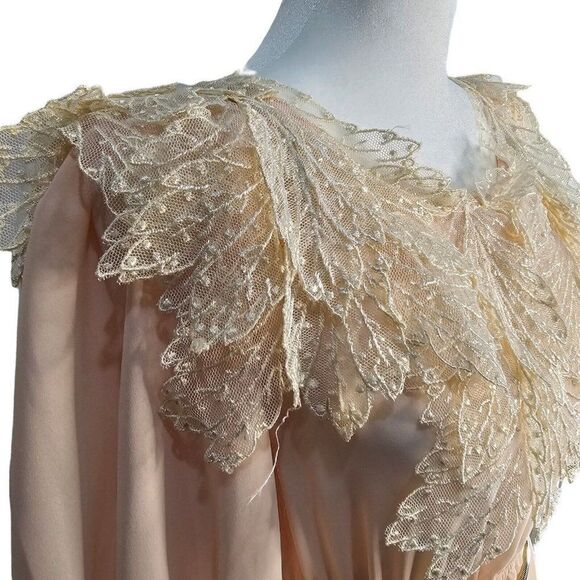 Vintage 80s Miss Ashlee Dress Womens Size Small Peach Chiffon Victorian Romantic - Picture 5 of 11